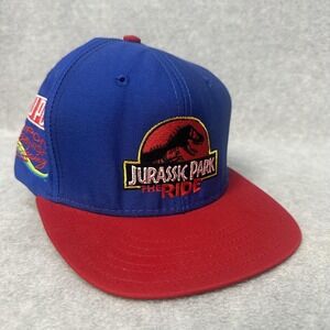 Vintage Jurassic Park The Ride Hat Cap Snap Back Blue Red‎ Embroidered Mens 90s